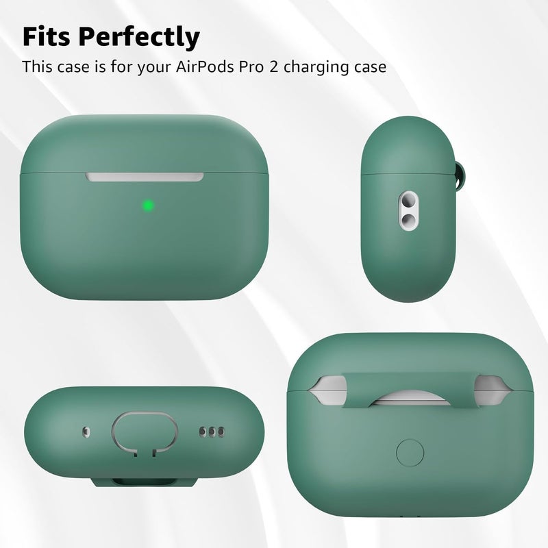 Tandoler حافظة متوافقة مع Airpods Pro 2، غلاف سيليكون ناعم واقي مع مجموعة تنظيف وحبل حمل متوافق مع AirPod Pro الجيل الثاني، LED أمامي مرئي - أخضر صنوبر - Image 5